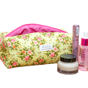 Green and Pink Floral Makeup Bag