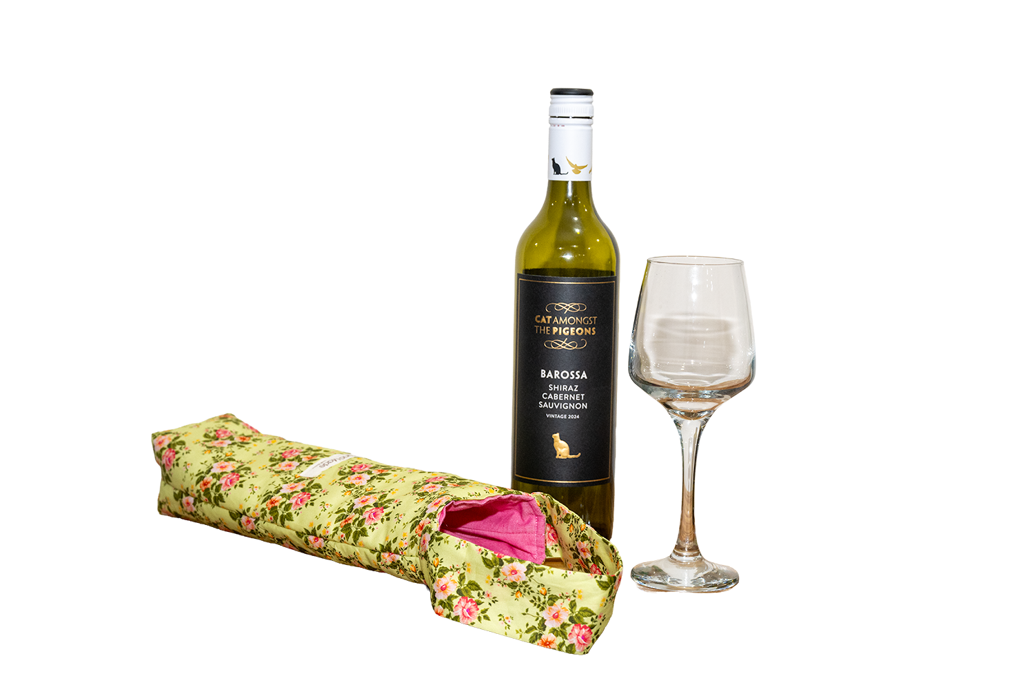 Green and Pink Floral Wine Tote