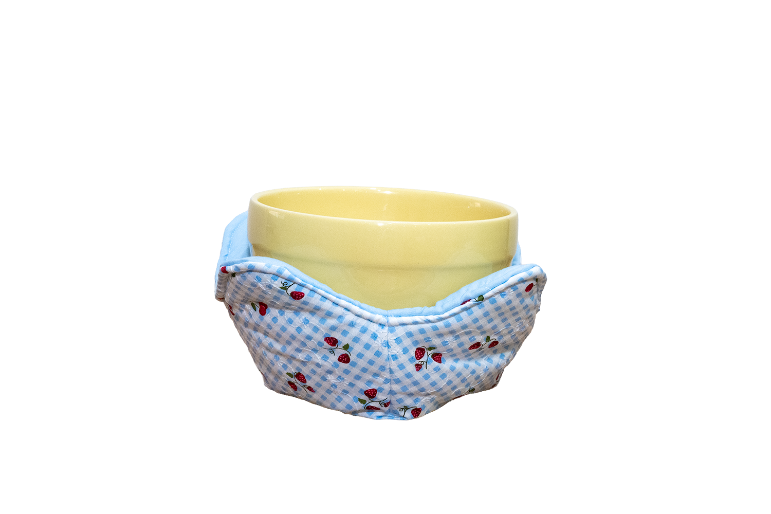 Blue Gingham with Strawberry Bowl Cosy
