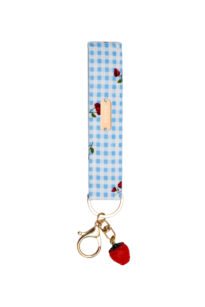 Blue gingham with Strawberry Keychain
