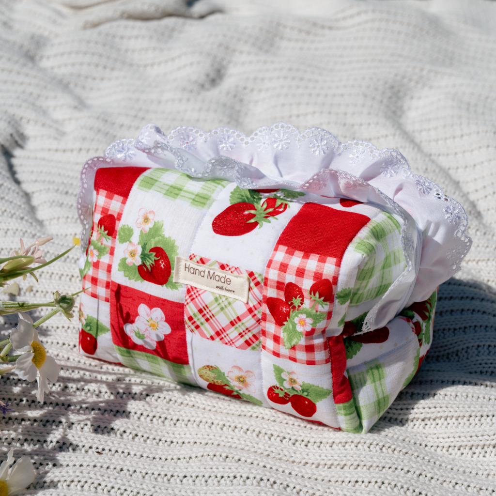 Strawberry & Denim Makeup Bag